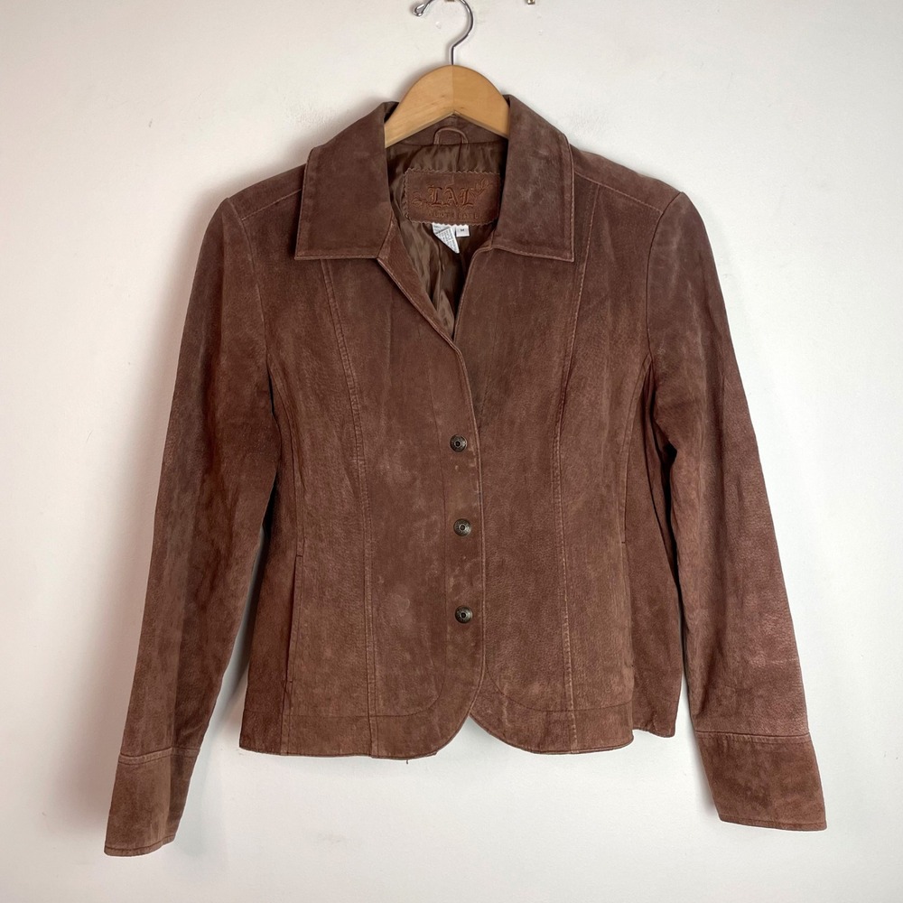 Brown Suede Leather Jacket Fitted Blazer Medium Vintage Y2K Indie Lightweight